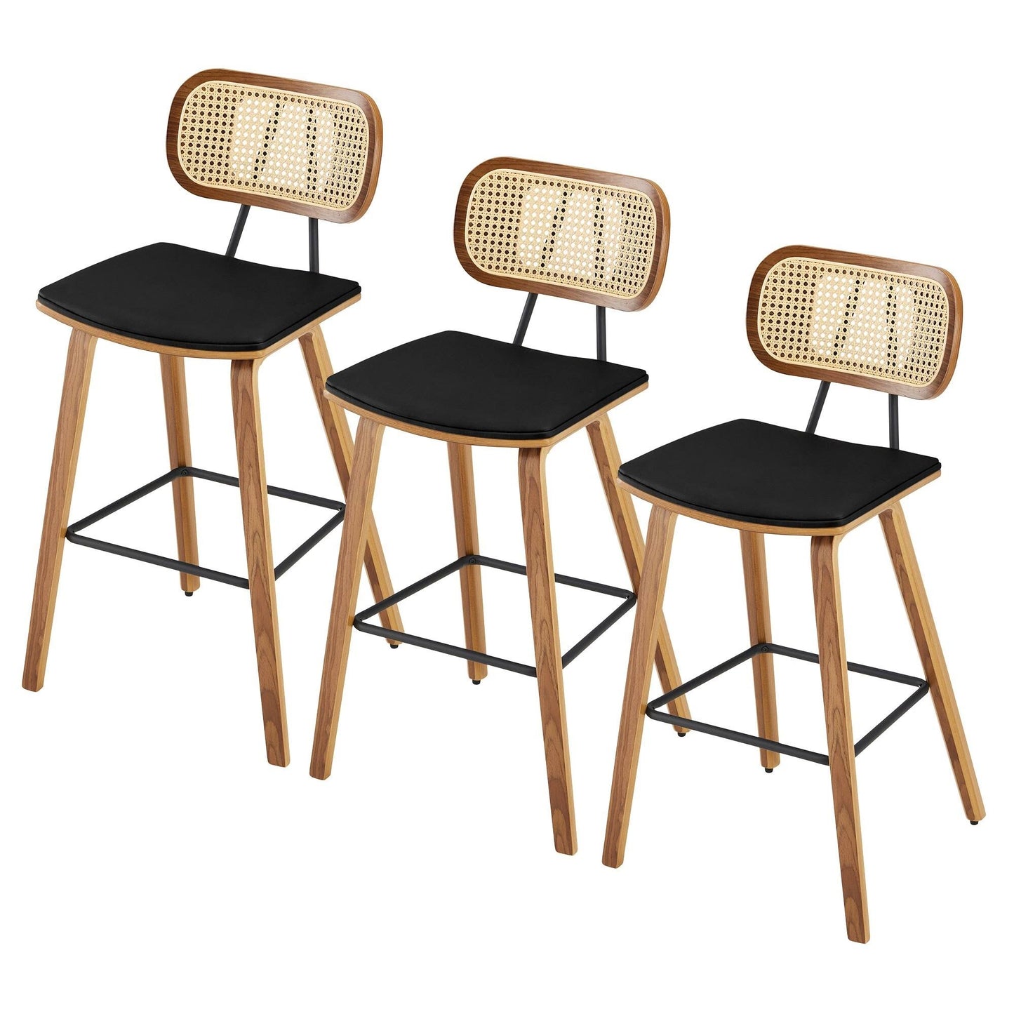 Wood Counter Height Bar Stools With Rattan Back 17.7w X 19.5d X 35.1h