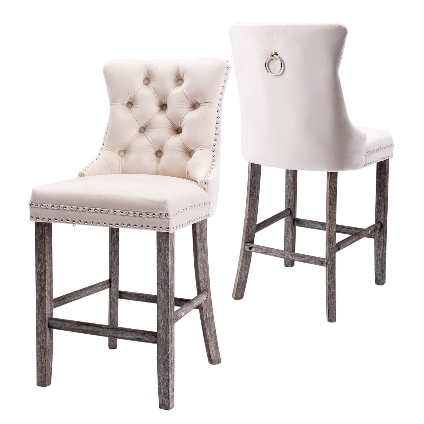 Velvet Bar Stools Set Of 2 27 Counter Height Bar Chairs With Button Decor