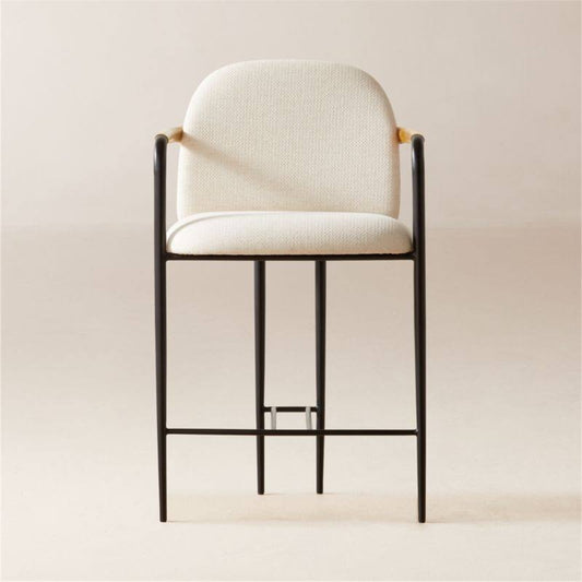 Upholstered White Performance Fabric Metal Counter Stool - Cb2