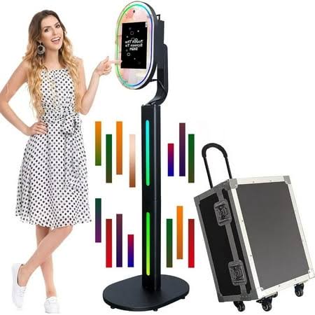 13.3 Inch Portable Mirror Photo Booth With Camera Magic Mirror Selfie Photobooth Machine Touch Screen With Round Ring Light And Trolley Flight Case