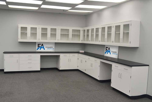 13x 15fisher American L-Shaped Laboratory Cabinets W/ 11x 13wall Units