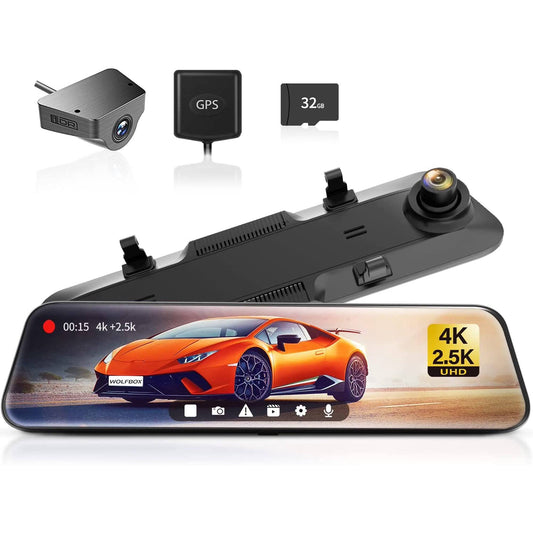 12 Inch Rear View Mirror Dash Cam, 4k Mirror Dash Cam Front And 2.5k Rear Camera