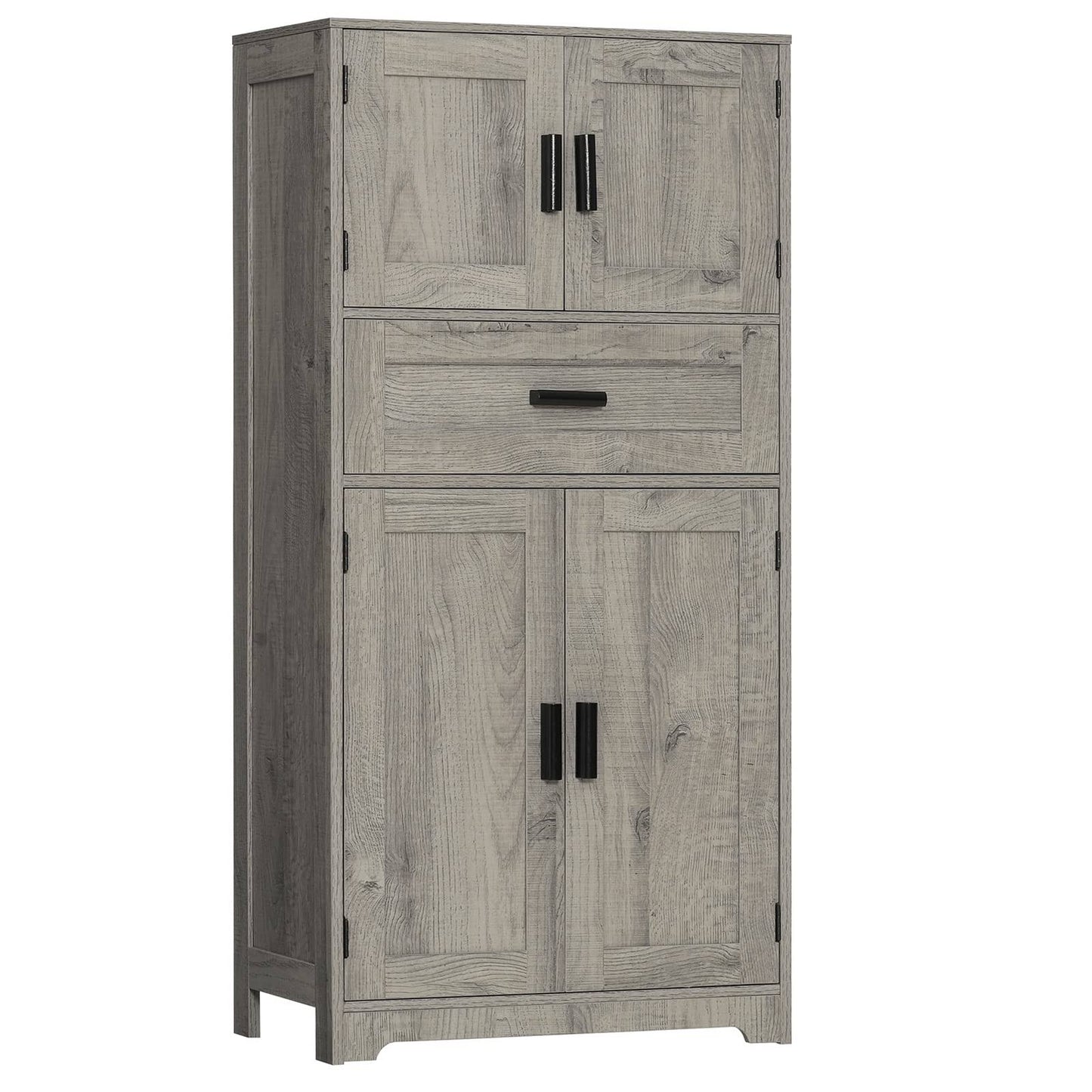 Tall Bathroom Cabinet, Storage Cabinet With 4 Doors & 2 Adjustable Shelves, Bathroom Floor Cabinet For Bathroom, Home Office, Grey