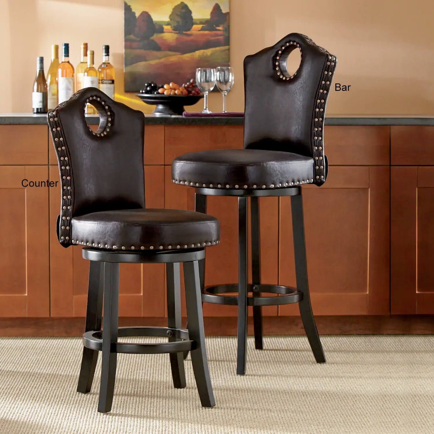 Swivel Bar Stool With Nailhead Trim