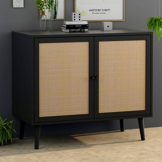 30.3 Tall Two Rattan Doors Accent Cabinet Beloved Color: Black