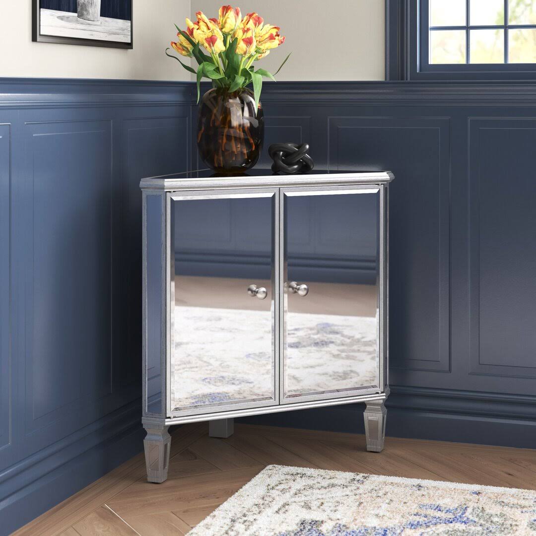 2 Door Mirrored Corner Accent Cabinet