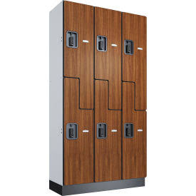 2-Tier 6 Door Digital Wood Locker, 36w X 15d X 72h, Cherry, Unassembled