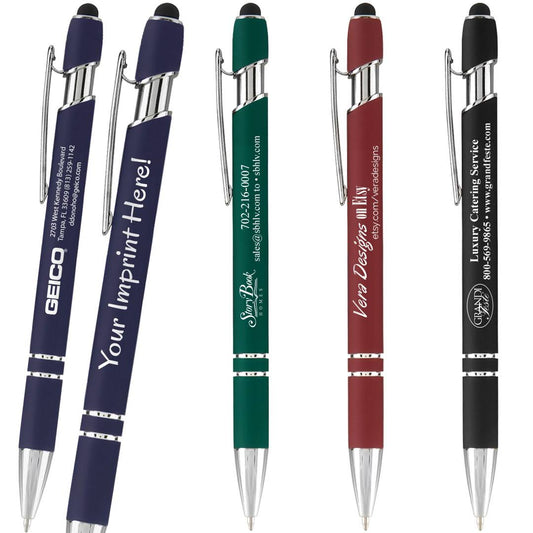 100 Custom Soft Touch Metal Pens With Stylus - Special Offer