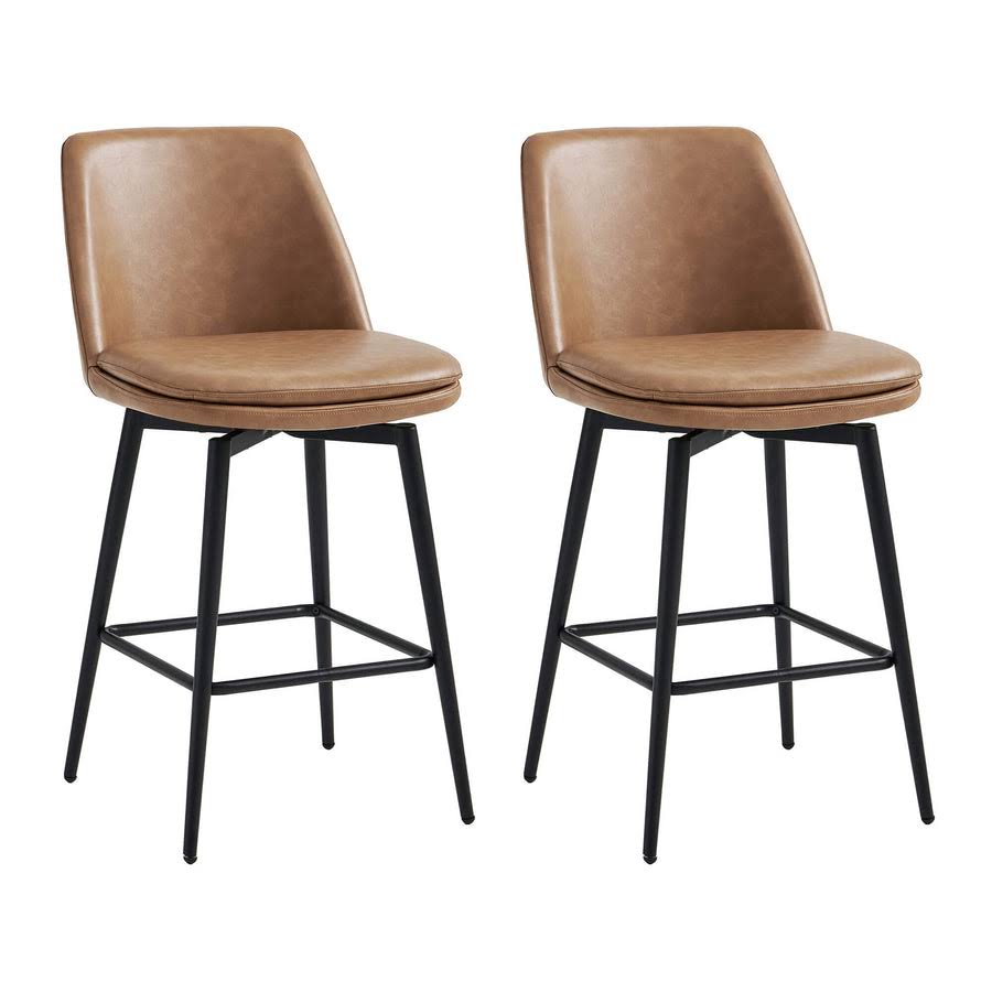 27 360° Swivel Counter Stool Faux Leather (Set Of 2) | Eli | Chita, Saddle Brown