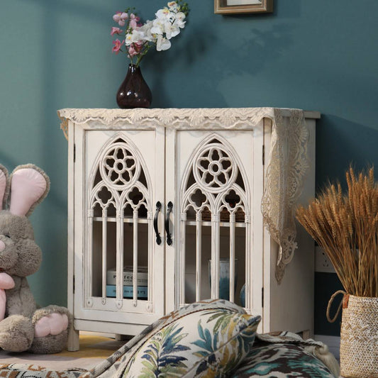 White Hollowed Church Window Accent Cabinet