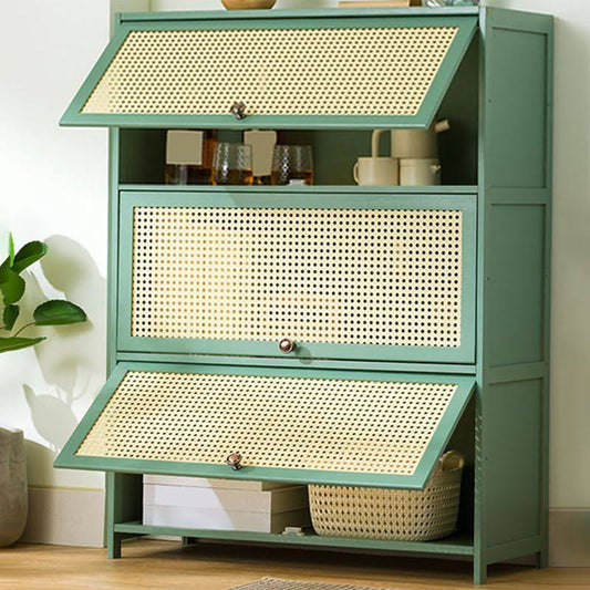 13 Wide Steel 3/4/5 - Door Accent Cabinet, With Rattan, Green - 27.5l X 13w X 41h