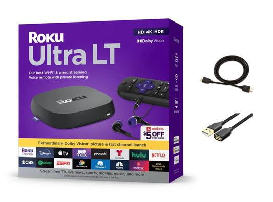 Ultra Lt Streaming Device, 4k Hdr Dolby Vision Dual-Band, Wi-Fi, With Voice Remote And Hdmi Cable