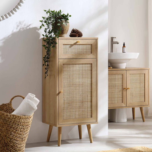 Woven Rattan 1-Door Bathroom Cabinet, Natural - Daals - Bathroom Cabinets