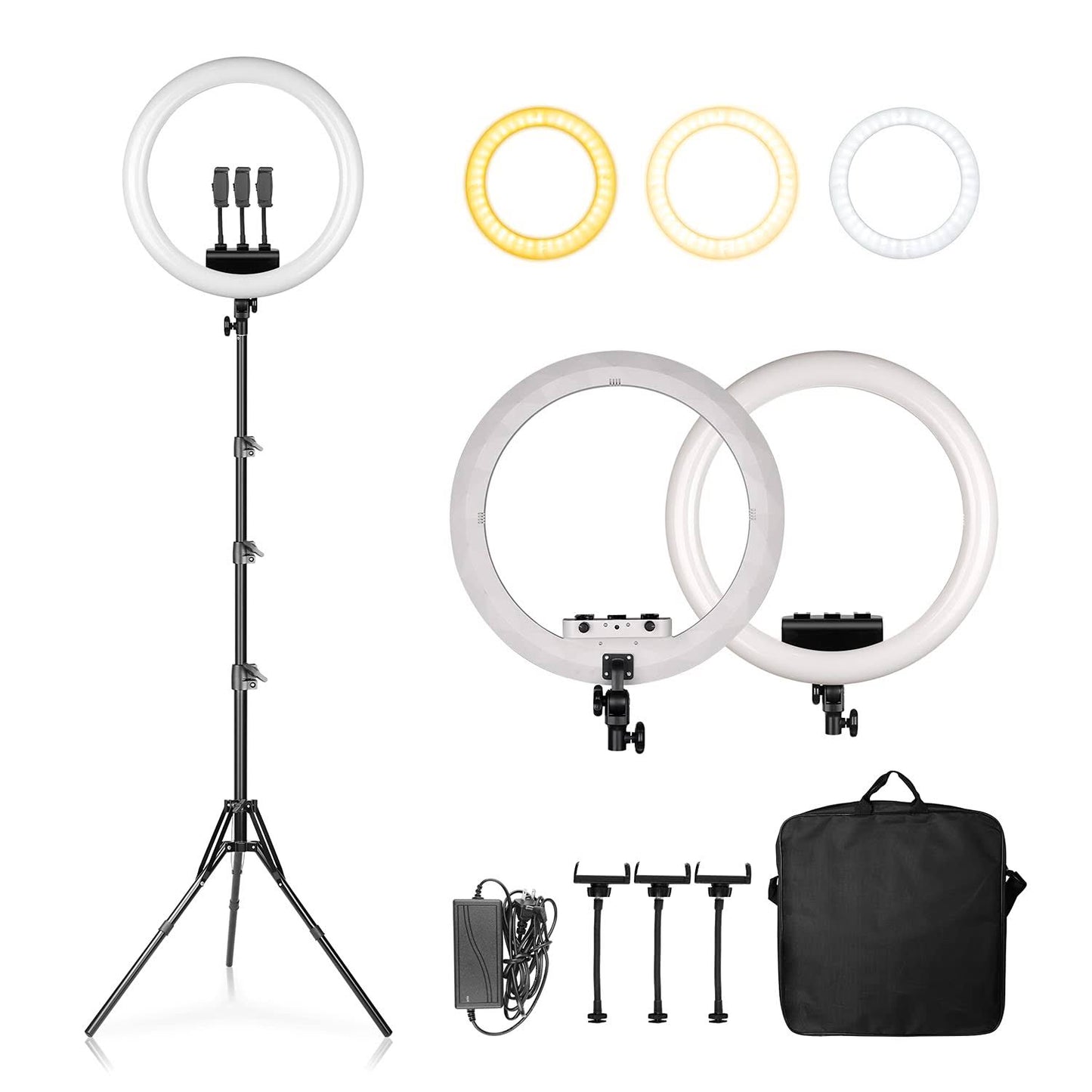 18 Inch Ring Light, Adjustable 2700-6500k Color Temperature Led Ring Light With Stand And Carrying Bag For Selfie, Makeup, Tiktok, Youtube, Live