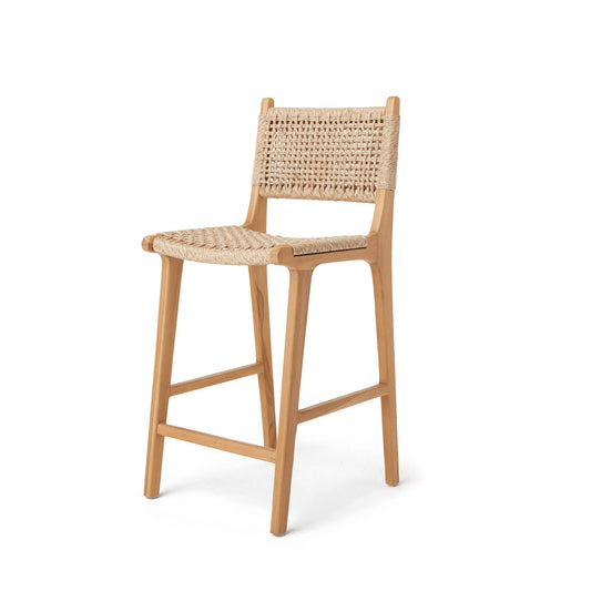 #2 In Outdoor Synthetic - Counter Stool - 100% Recyclable Synthetic Rattan - High-Grade Teak Frame With Neutral Finish - Hati Home