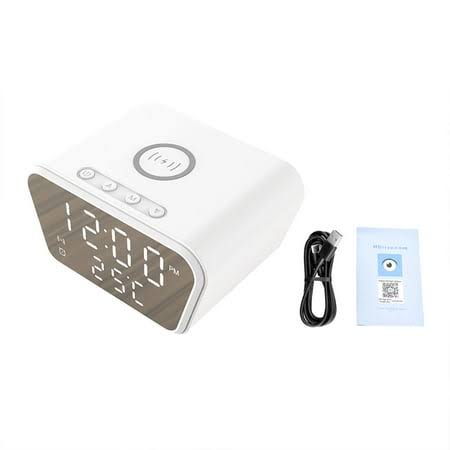 1080p Full Hd Wifi Mini Camera Night Vision Motion Detection Clock Camcorder Wireless Charging Alarm Clock Cam, White