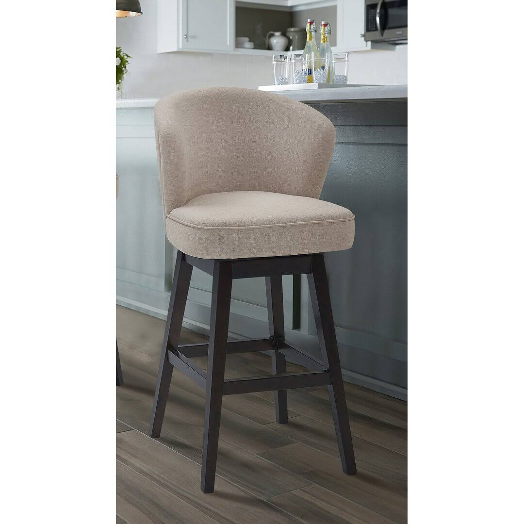 Swivel Counter Or Bar Height Armless Bar Stool With Footrest In Fabric And Espresso Wood  Upholstery