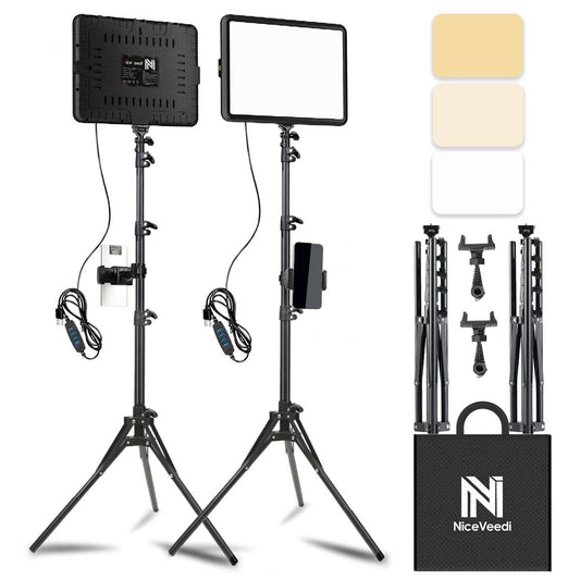 2-Pack Led Video Light Kit, Niceveedi Studio Light, 2800-6500k Dimmable Photography Lighting Kit With Tripod Stand&Phone Holder, 73 Stream Light