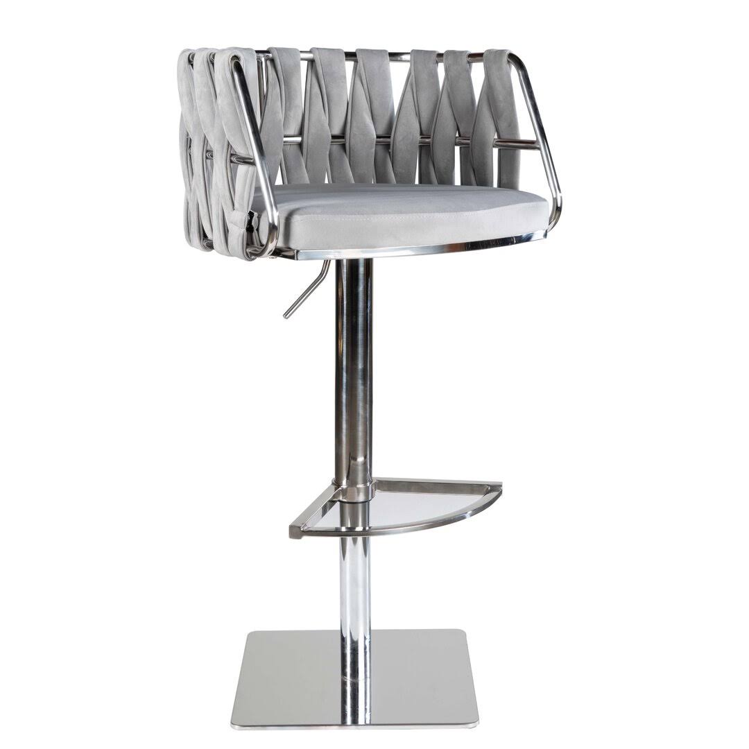 Swivel Adjustable Height Bar Stool Everly Quinn Color: Silver, Upholstery: Gray