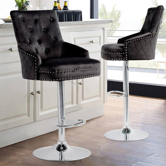 Tufted Velvet Barstool Adjustable Lift With Lion Knocker High Back