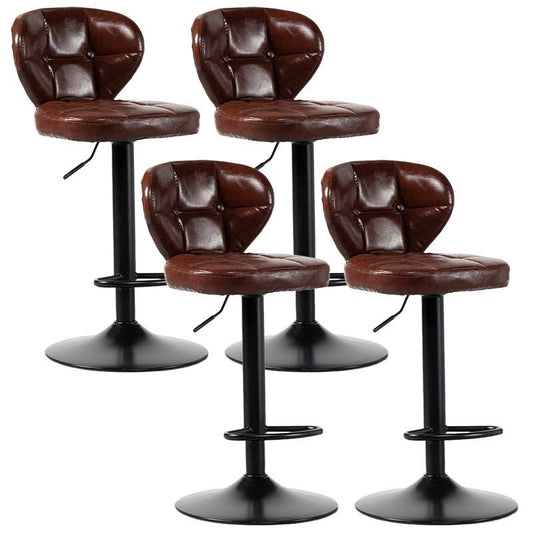 Style Leather Upholstered Barstool Adjustable Height Swivel Bar Stool - 4 Piece Set Brown Black