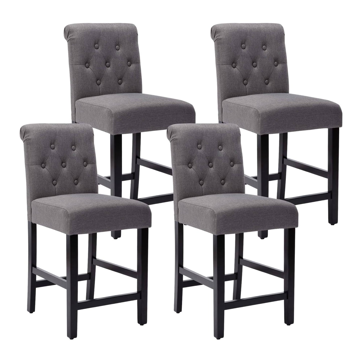 24 Counter Height Bar Stool, Set Of 4 Fabric Barstool For Kitchen Island Upholstered Back Bar Chairs With Button Tufted Decoration Leisure