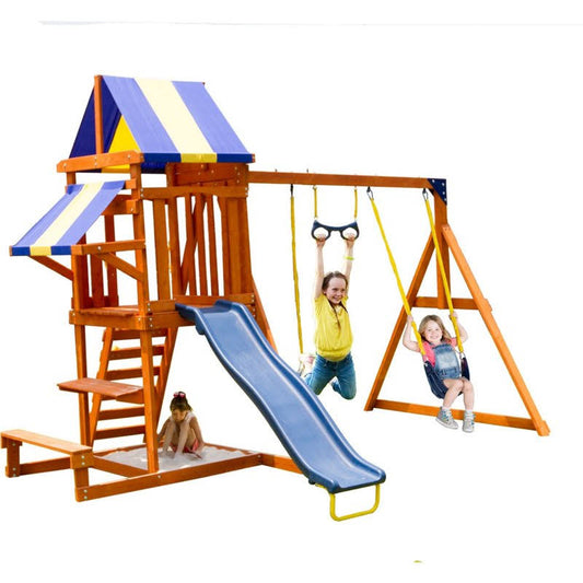 Sunnyslope Wooden Swing Set Blue/Yellow