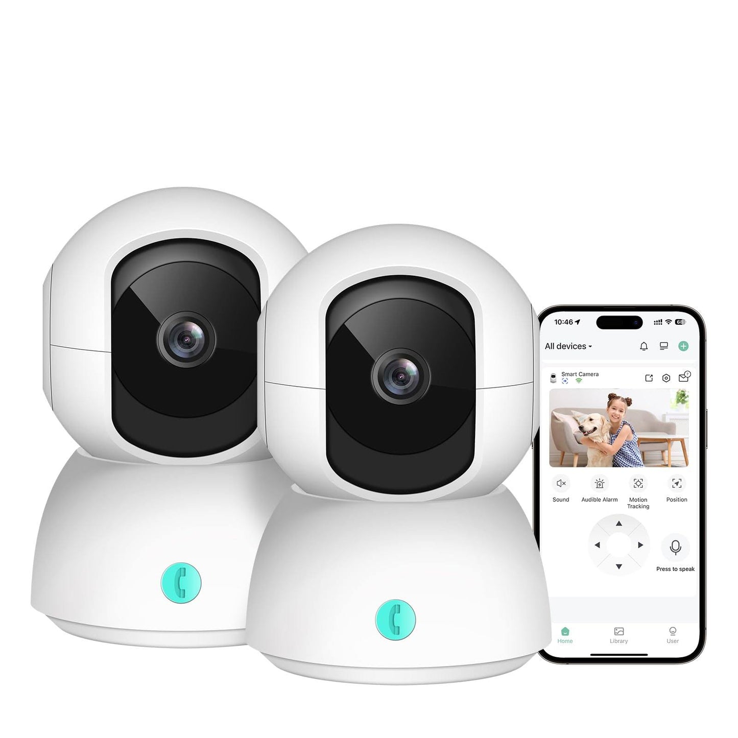 2k Security Camera Indoor(2pk), Baby Monitor Pet Camera With Phone App, 360-Degree Wifi Camera For Home Security, One-Touch Calls, Smart