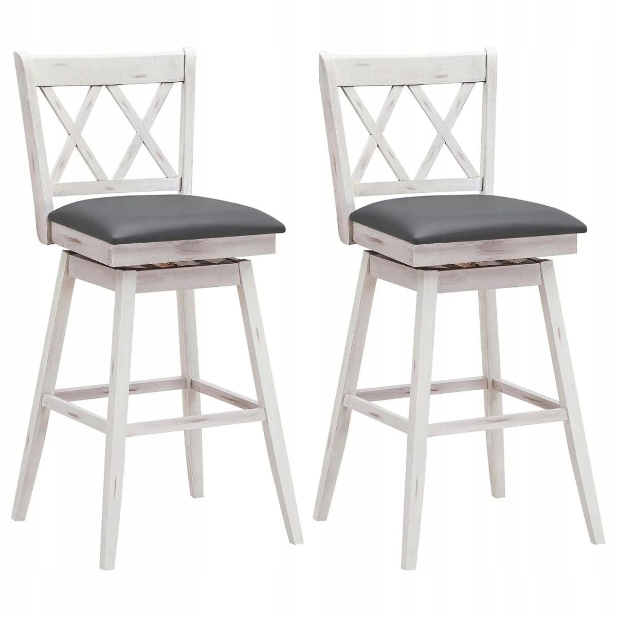 2 Pieces Swivel Counter Height Barstool Set With Rubber Wood Legs