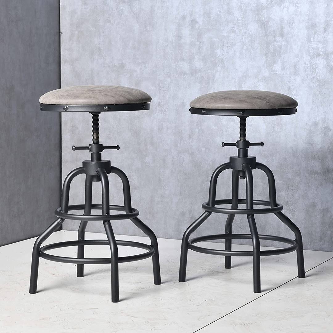 Vintage Adriam,Kitchen Counter Height Adjustable Pipe Stool,Cast Iron Stool,Swivel Adriam,Metal Stool,27 Inch,Fully Welded Set Of 2