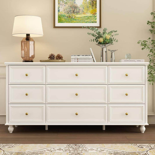 White Wooden Modern European Style Accent Storage Cabinet With 9-Drawer