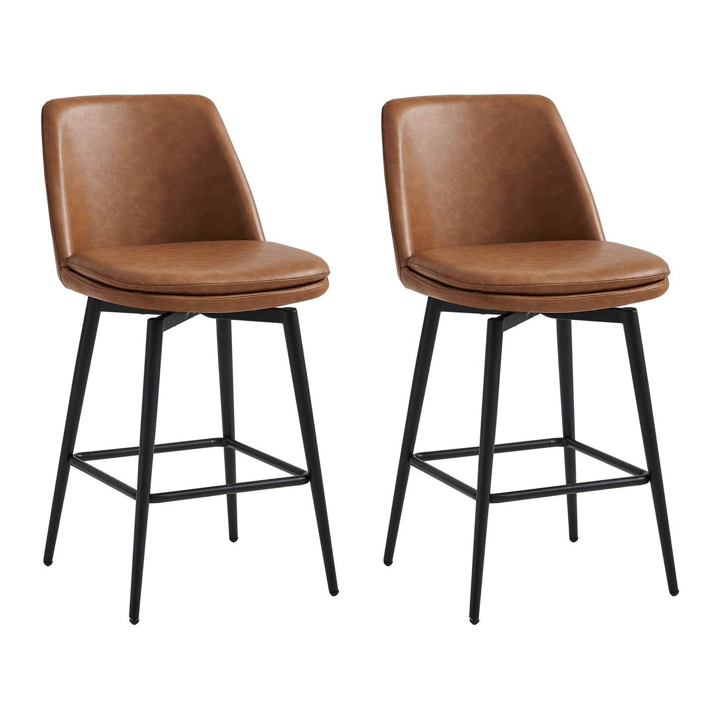 Swivel Counter Stool (Set Of 2), Faux Leather / Saddle Brown